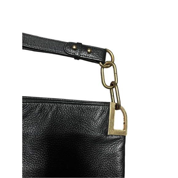 Badgley Mischka black  leather shoulder bag  hobo chain strap gold hardw… - Picture 5 of 12